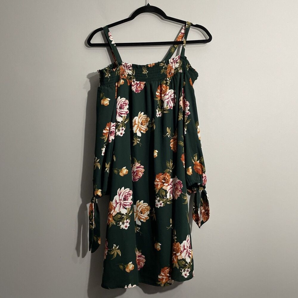 AUW Women's Floral Off Shoulder Dress L Green Soft Girl Boho Cottagecore